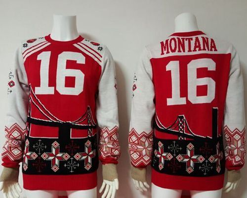 Nike 49ers #16 Joe Montana Red/White Men's Ugly Sweater